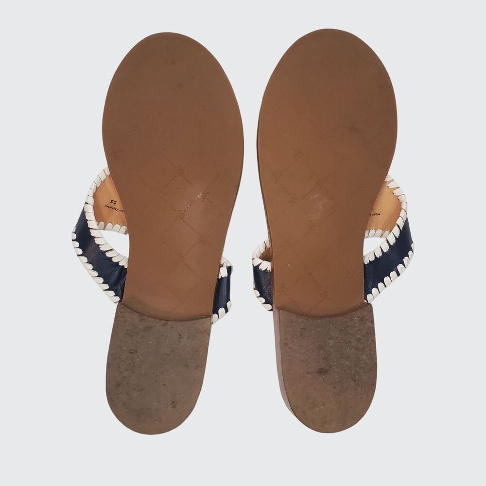 EUC Jack Rogers Alana Tassel Thong Sandal Navy White Leather Women's Size 8.5M - Picture 5 of 10